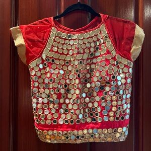 Red and Gold Mirror Embellished Sharara Suit